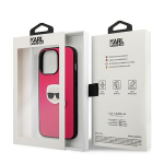 Tagakaaned Karl Lagerfeld  Karl Lagerfeld Leather Ikonik Karl's Head Metal Case for iPhone 13 Pro / 13 6.1" - Pink