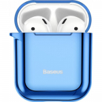 Tagakaaned Baseus Metallic Shining Ultra-thin Silicone Protector Case with Hook for AirPods 1/2 Blue