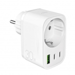 Adaptrid Puro  Puro 30W Power Delivery Charger with Schuko Plug and Socket 2x USB-C + 1x USB-A - White