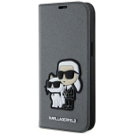 Tagakaaned Karl Lagerfeld  Karl Lagerfeld KLBKP14SSANKCPG iPhone 14 6.1" bookcase silver/silver Saffiano Karl & Choupette