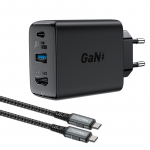 Adaptrid Acefast  Acefast 2in1 charger GaN 65W USB Type C / USB, adapter HDMI adapter 4K 60Hz (set with cable) black (A17 black)