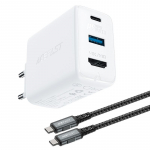 Adaptrid Acefast  Acefast 2in1 charger GaN 65W USB Type C / USB, adapter adapter HDMI 4K @ 60Hz (set with cable) white (A17 white)