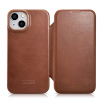 Tagakaaned iCarer  iCarer CE Oil Wax Premium Leather Folio Case iPhone 14 Plus magnetic flip case MagSafe brown (AKI14220707-BN)