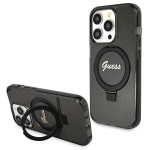 Tagakaaned Guess  Guess Ring Stand Script Glitter MagSafe case for iPhone 13 Pro / 13 - black
