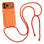 Tagakaaned Hurtel  iPhone 17 Pro / 18 Pro Silicone Case with Card Pocket and Crossbody Strap - Orange