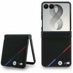 Tagakaaned BMW  BMW M Leather Perforated Tricolor Stripe Metal Logos MagSafe Case for Samsung Galaxy Z Flip 8 - Black