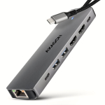 Laadija Axagon HMC-7HX2 USB 5Gbps hub, 2x USB-A, USB-C, 2x HDMI 4k/60Hz, RJ-45
