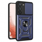 Tagakaaned Hurtel  Hybrid Armor Camshield case for Samsung Galaxy S23+ armored case with camera cover blue