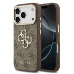 Tagakaaned Guess Apple iPhone 17 Pro Max PU Leather 4G Metal Logo Gold Frame MagSafe Case Brown