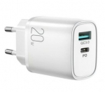 Adaptrid Joyroom  fast charger USB-A QC3.0 / USB-C PD 20W White