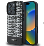 Tagakaaned DKNY Apple iPhone 16 Pro Max PU Leather Repeat Pattern Bottom Stripe MagSafe Case Black