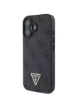 Tagakaaned Guess Apple iPhone 16 PU 4G Strass Triangle Metal Logo Case Black