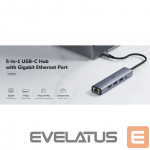 Ruuterid Cudy UH605 USB-C 5-in-1 Hub Gigabit LAN 3x USB-A 3.0 Power Input Aluminum Grey