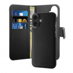 Tagakaaned Puro Puro Wallet Detachable MagSafe 2in1 PU Leather Case with Flap and Wallet for iPhone 16 - Black
