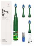 Hambahari iLike Kids Sonic Electric Toothbrush, Waterproof, 5 Brush Heads (1+4 Replacement Heads), Battery Powered, Soft Bristles, Green Frog Design Green