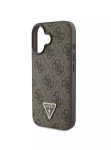 Tagakaaned Guess Apple iPhone 16 PU 4G Strass Triangle Metal Logo Case Brown