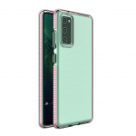 Tagakaaned Hurtel  Spring Case clear TPU gel protective cover with colorful frame for Samsung Galaxy A72 4G light pink