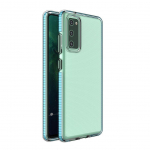 Tagakaaned Hurtel  Spring Case clear TPU gel protective cover with colorful frame for Samsung Galaxy A72 4G light blue