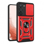 Tagakaaned Hurtel  Hybrid Armor Camshield case for Samsung Galaxy S23+ armored cover with camera cover red