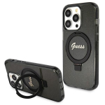 Tagakaaned Guess  Guess Ring Stand Script Glitter MagSafe case for iPhone 14 Pro - black