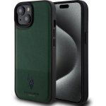 Tagakaaned U.S. Polo PU Apple iPhone 15 Leather Mesh Pattern Double Horse Case Green