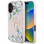 Tagakaaned Guess  Guess Grained Roses Big 4G logo iPhone 16 case - pink