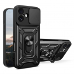 Tagakaaned Hurtel Hybrid Armor Camshield iPhone 17 Case with Stand and Camera Cover - Black