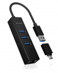 Ruuterid Raidsonic 4 Port Hub with USB 3.0 Type-A, Type-C, Gigabit LAN Icy Box IB-HUB1419-LAN Black