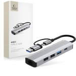 Muud kaubad Tech-Protect  Tech-Protect HB03 HUB Adapter 5in1 USB-C + USB2.0 + USB3.0 + RJ45 - gray