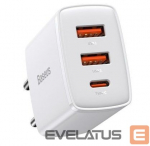 Adaptrid Baseus Compact fast charger 2x USB / USB Type C 30W 3A Power Delivery Quick Charge white (CCXJ-E02) White