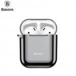Tagakaaned Baseus Metallic Shining Ultra-thin Silicone Protector Case with Hook for Airpods 1 / 2 Black
