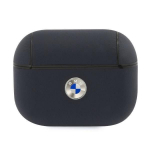 Tagakaaned BMW  BMW Genuine Leather Silver Logo AirPods Pro Case - Navy Blue