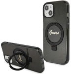Tagakaaned Guess  Guess Ring Stand Script Glitter MagSafe Case for iPhone 15 Plus / 14 Plus - Black