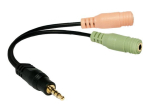 Muu arvutitarvik Logilink  Audio jack adapter, 4-pin, 3.5 mm stereo male to 2x 3.5mm female Black, 0.15 m
