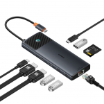 Muu arvutitarvik Baseus HUB 10in1 Baseus Metal Gleam Series USB-C to USB-C PD / USB-C / 3x USB-A / 2x HDMI / RJ-45 / SD / TF - black