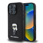 Tagakaaned Karl Lagerfeld - iPhone 16 Pro Fixed Glitter Metal Ikonik Case Black