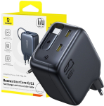 Adaptrid Baseus  Sienas atrais ladetajs EnerCore CJ11 67W 2xUSB-C ar ievelkamu USB-C kabeli 0 8 m  melns (6932172696498)