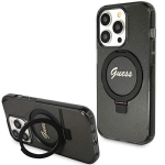 Tagakaaned Guess  Guess Ring Stand Script Glitter MagSafe case for iPhone 15 Pro Max - black
