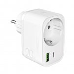 Adaptrid Puro  Puro 20W Power Delivery Charger with Schuko Plug and Socket 1x USB-C + 1x USB-A - White