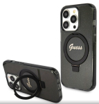 Tagakaaned Guess Apple iPhone 15 Pro IML Ring Stand Glitter MagSafe Case Black