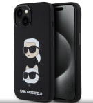 Tagakaaned Karl Lagerfeld Apple iPhone 15 Liquid Silicone Karl and Choupette Heads Case Black