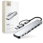 Adaptrid Tech-Protect  Tech-Protect HB06 HUB Adapter 8in1 TYPE-C + USB2.0 + USB3.0 + SD/TF + AV3.5 - gray