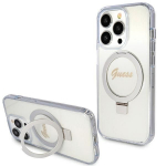 Tagakaaned Guess  Guess Ring Stand Script Glitter MagSafe case for iPhone 15 Pro - transparent