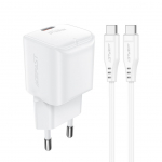 Adaptrid Acefast  Acefast A73 Mini PD 20W GaN wall charger + USB-C cable - white