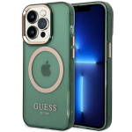 Tagakaaned Guess  Guess GUHMP14LHTCMA iPhone 14 Pro 6.1" green/khaki hard case Gold Outline Translucent MagSafe