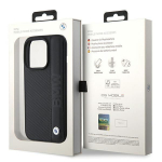 Tagakaaned BMW  BMW Leather Textured & Stripe iPhone 15 Pro Max Case - Black