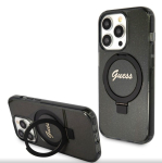 Tagakaaned Guess Apple iPhone 15 Pro Max IML Ring Stand Glitter MagSafe Case Black