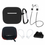 Tagakaaned Hurtel - AirPods 3 Silicone Case Set + Case/Ear Hook/Neck Strap/Watch Strap Holder/Carabiner Clasp - black