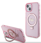 Tagakaaned Guess Apple iPhone 15 IML Ring Stand Glitter MagSafe Case Pink