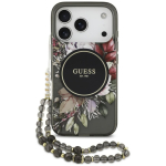 Tagakaaned Guess  Guess IML Flowers Pearl Strap MagSafe Case for iPhone 18 Pro / 17 Pro - black